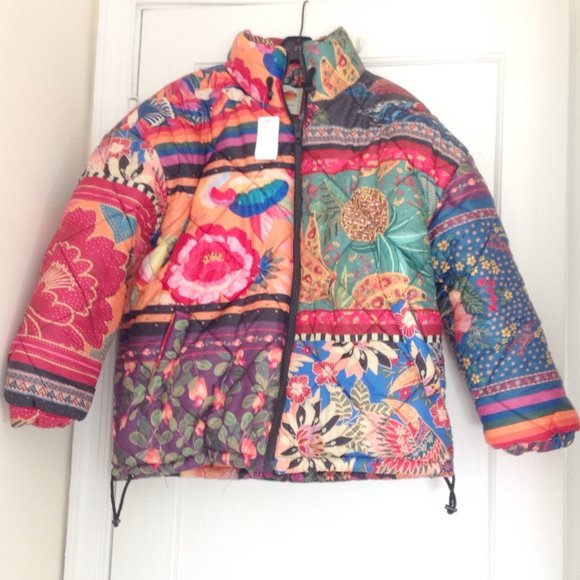 FARM Rio Mixed Scarves Reversible Puffer Jacket Patchwork Dopamine - Picture 8 of 14